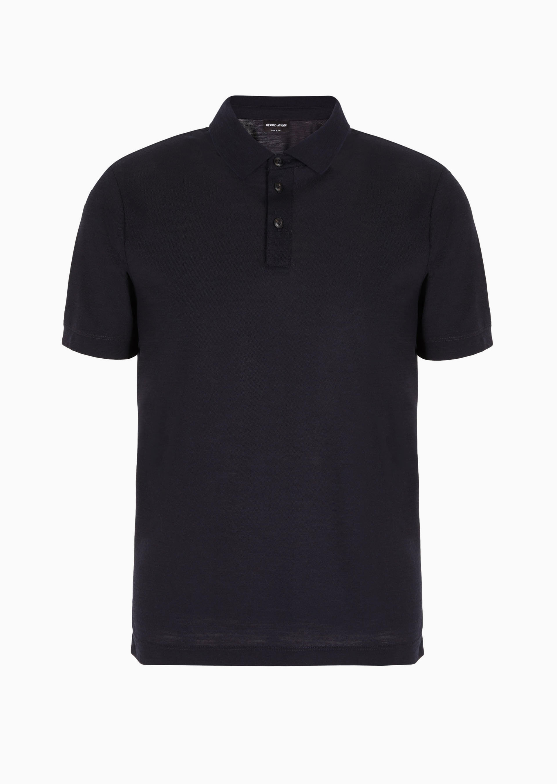 Camisa Polo Piquet de Lã Azul Escuro | Giorgio Armani