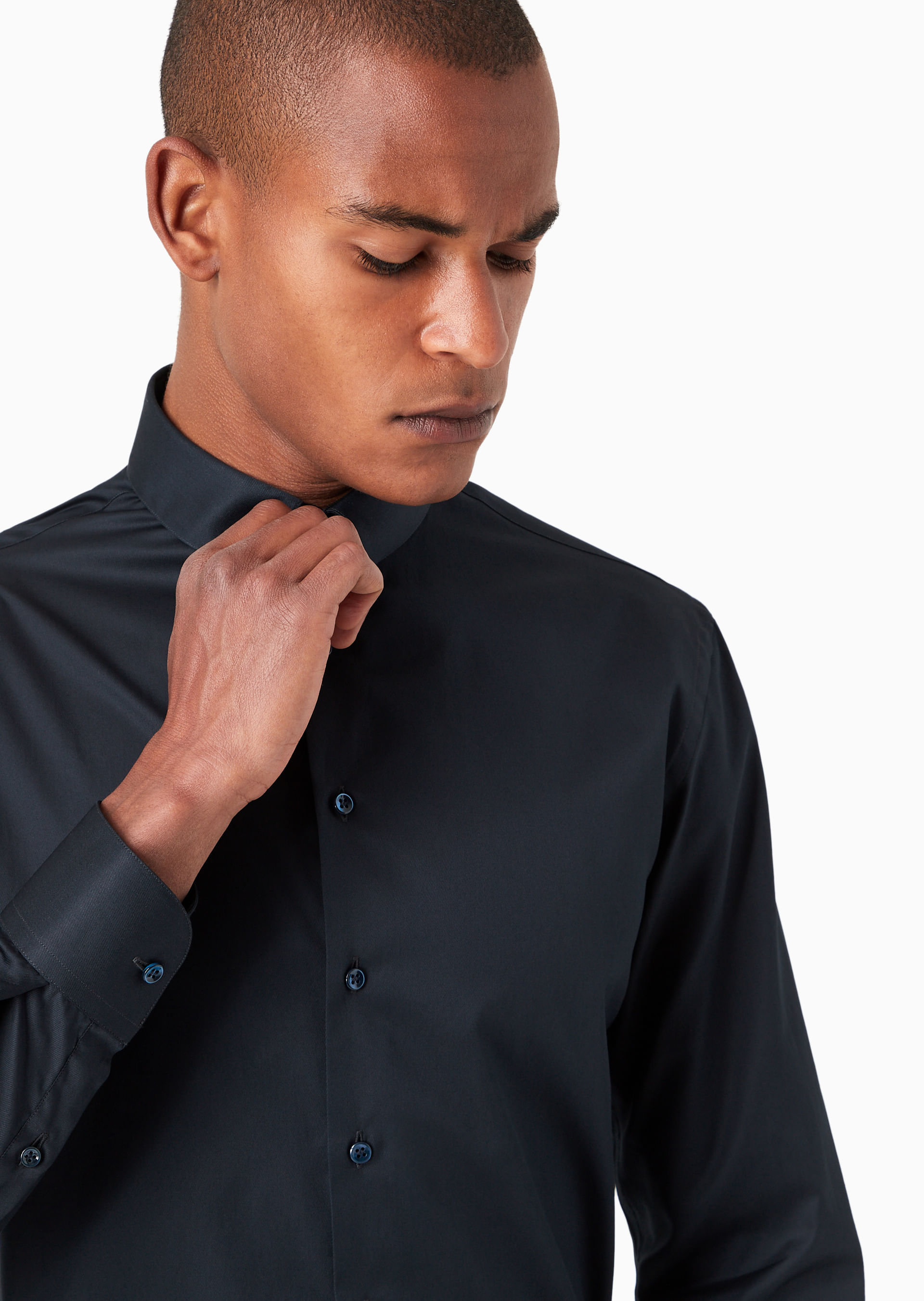 Camisa Sarja de Algodão Azul Marinho | Giorgio Armani
