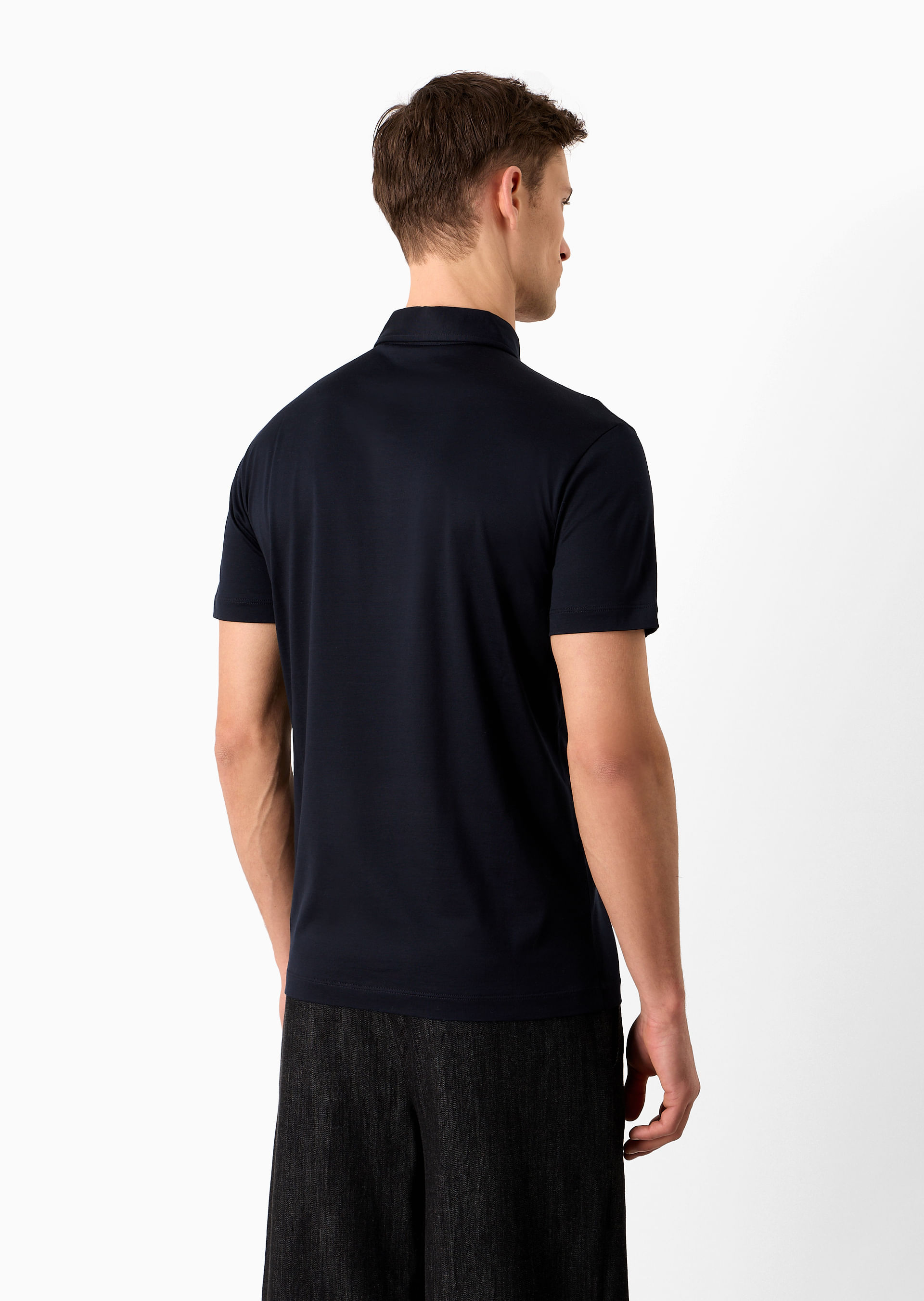Polo de Jersey Seda e Algodão Azul Marinho | Giorgio Armani