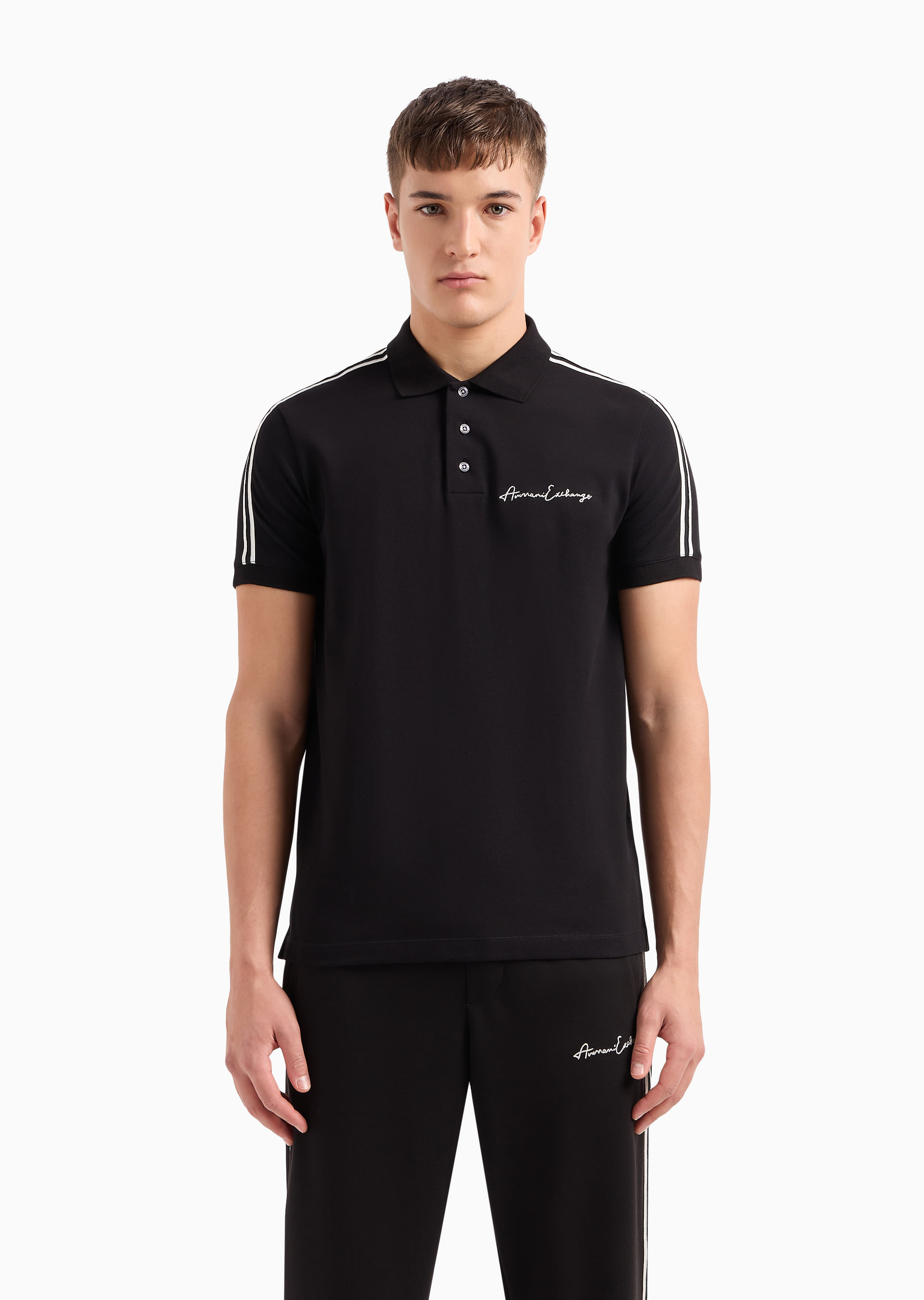 h【ARMANI EXCHANGE】POLO SHIRT 811T Camisa Polo Preta Logo Signature Regular | Armani Exchange