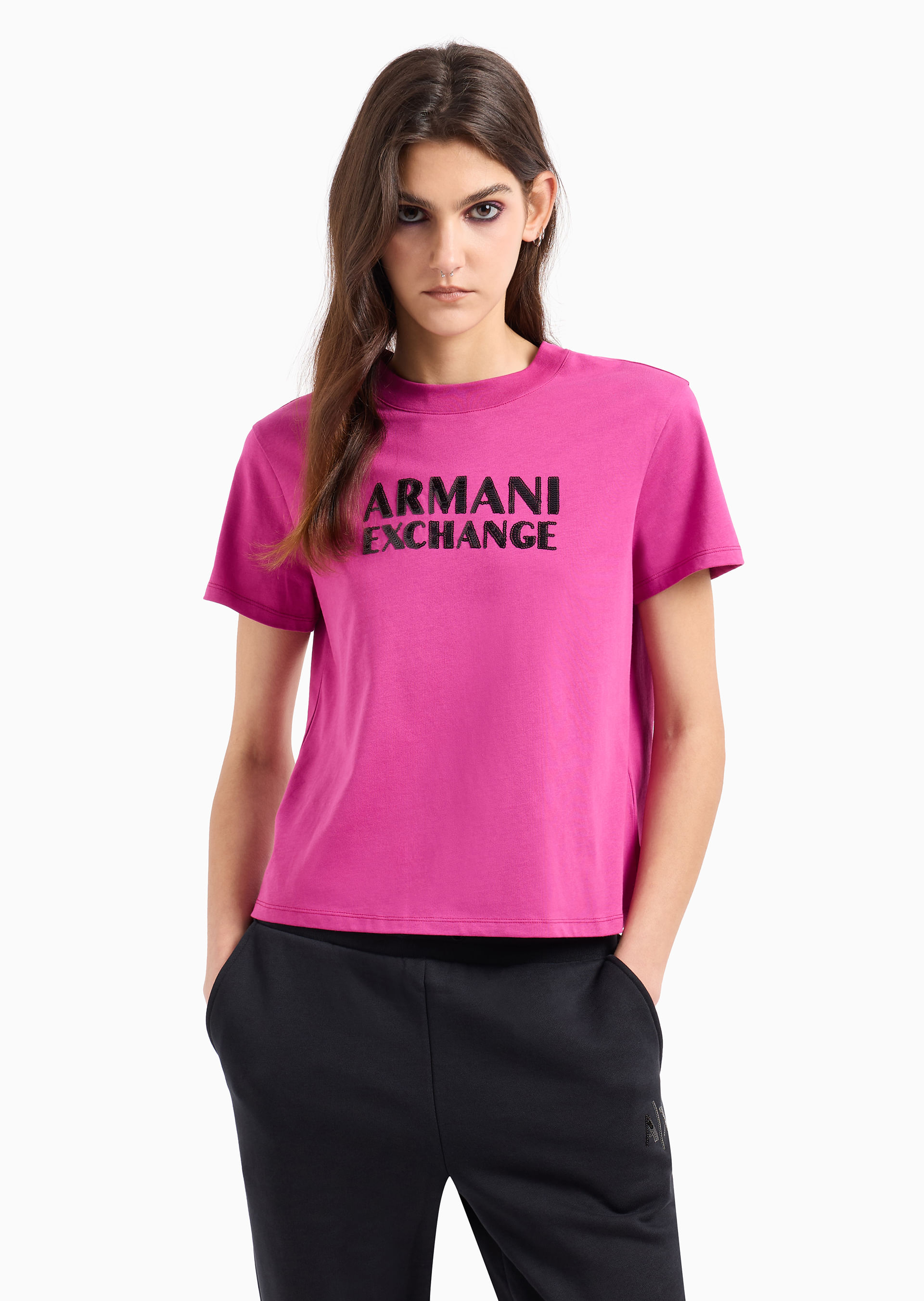 Camiseta regular boxy com logo - Armani