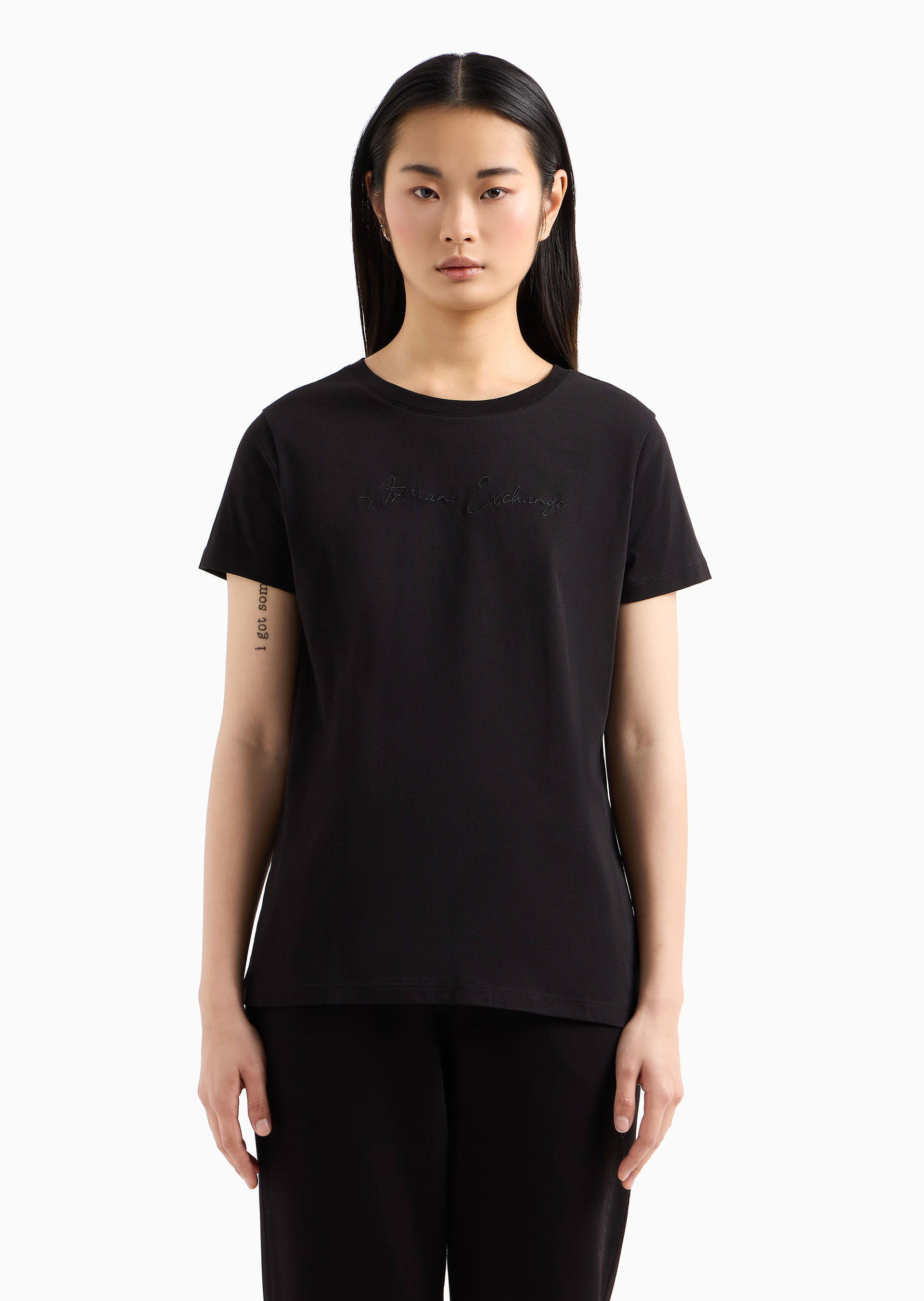 Camiseta Preta Básica em Jersey de Algodão | Armani Exchange