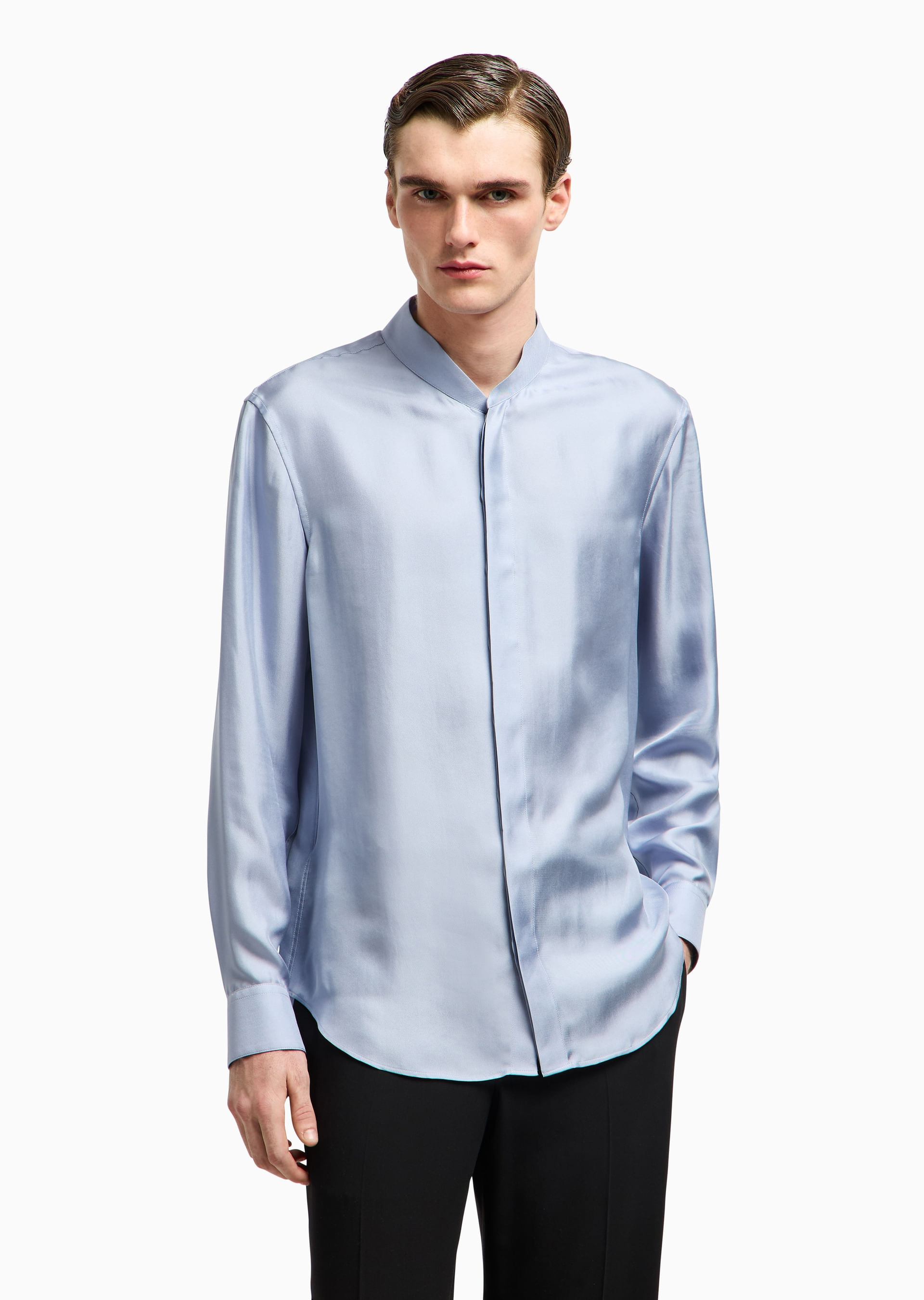 Camisa de Seda Twill Azul Claro | Giorgio Armani