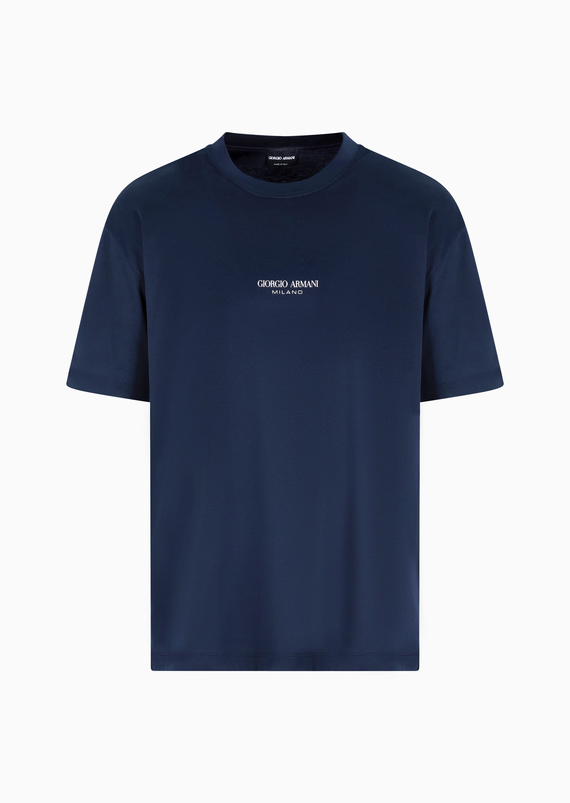 Camiseta Regular Fit em Algodão Azul | Giorgio Armani