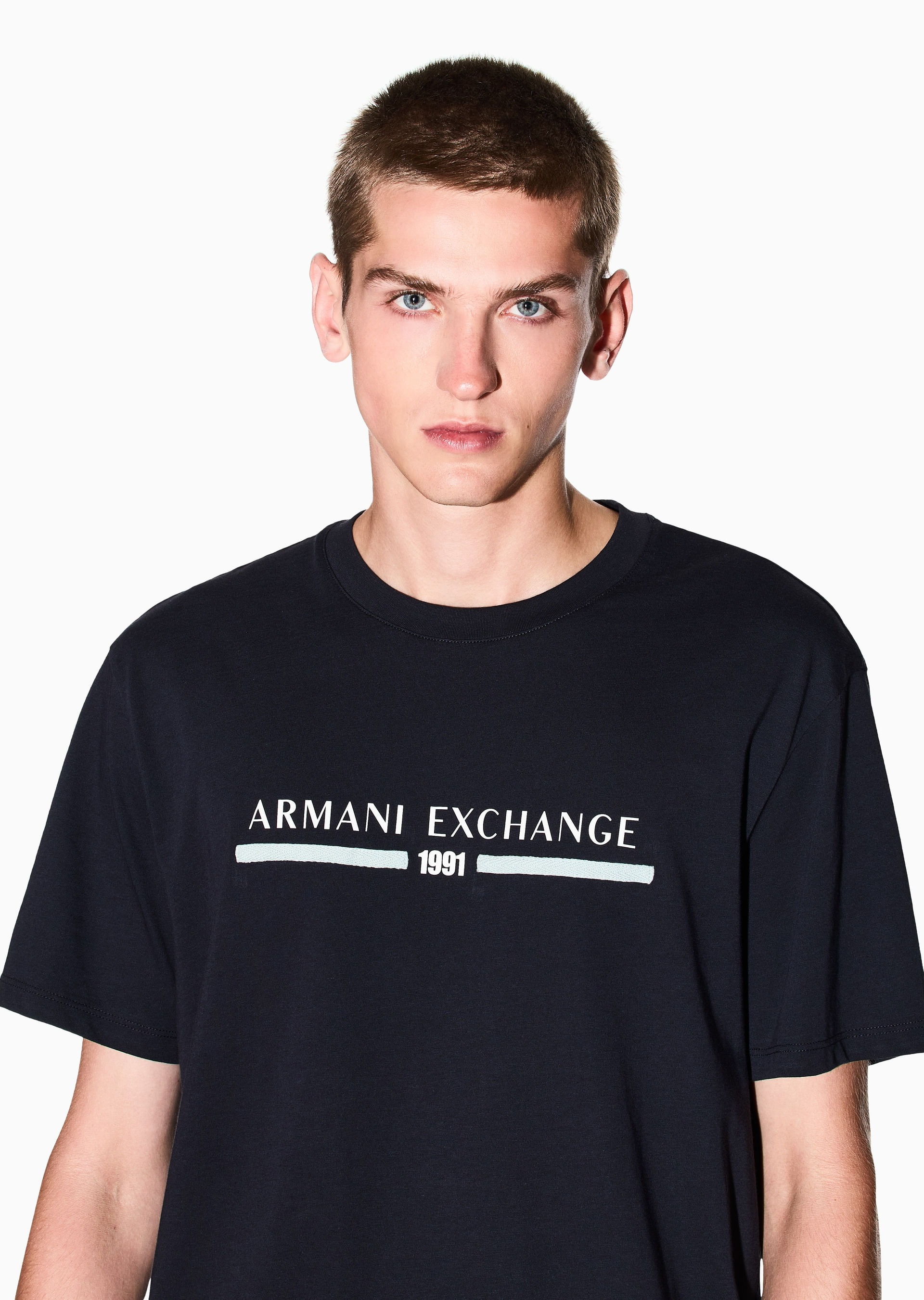Camiseta Azul Regular Fit com Estampa | Armani Exchange