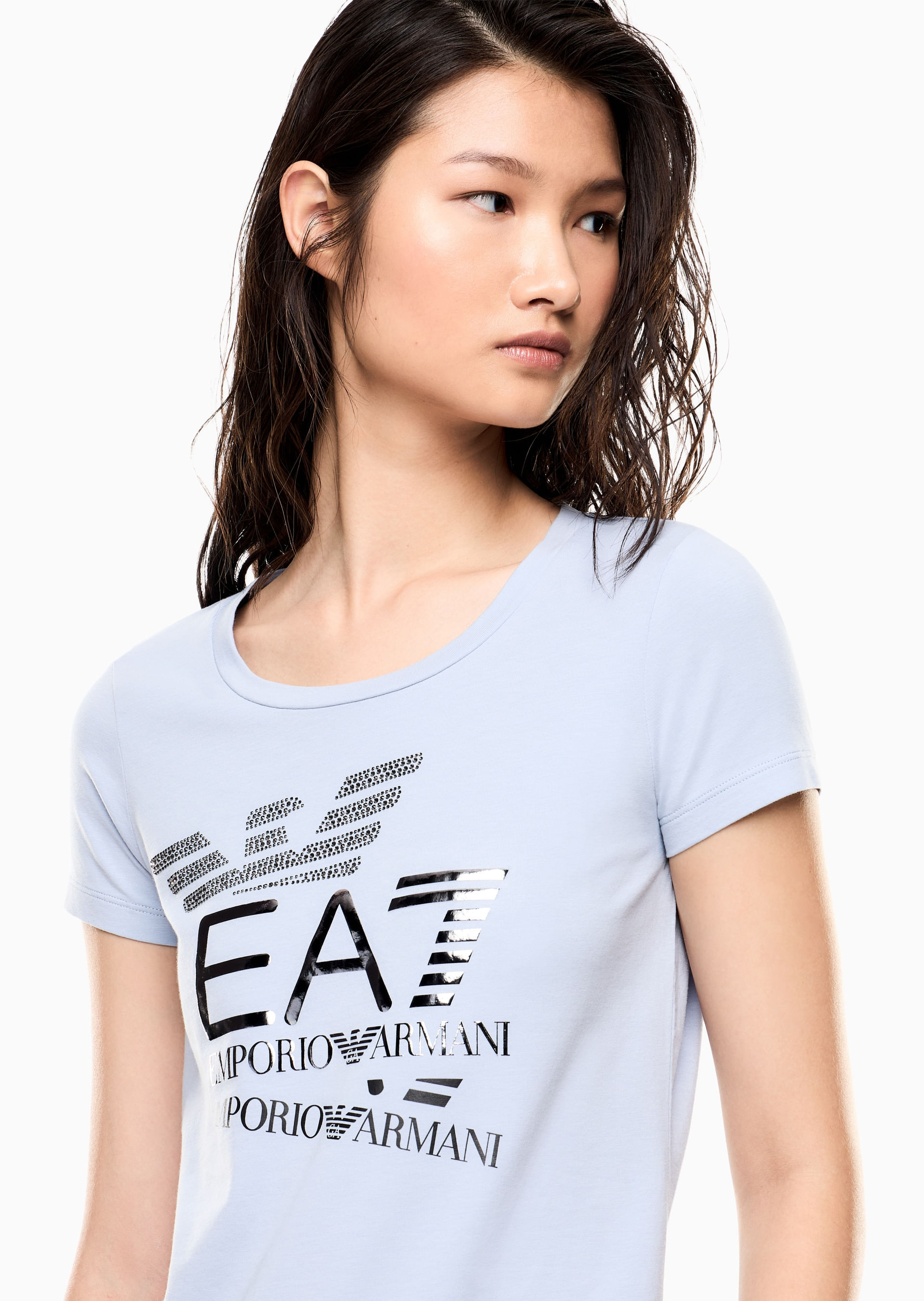 Camiseta em Jersey de Algodão com Logo Azul | EA7