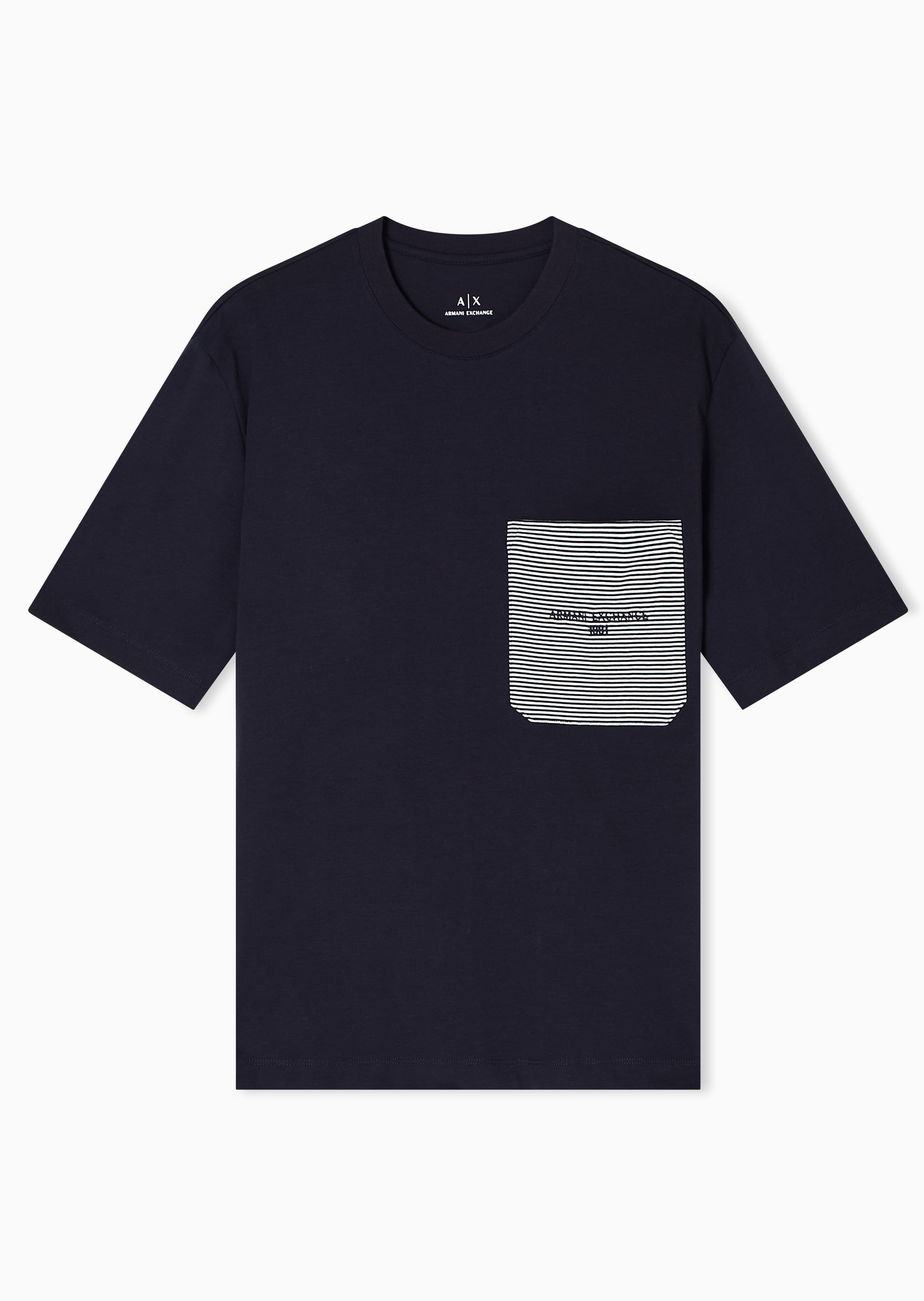 Camiseta Listrada Azul Escuro com Bolso | Armani Exchange
