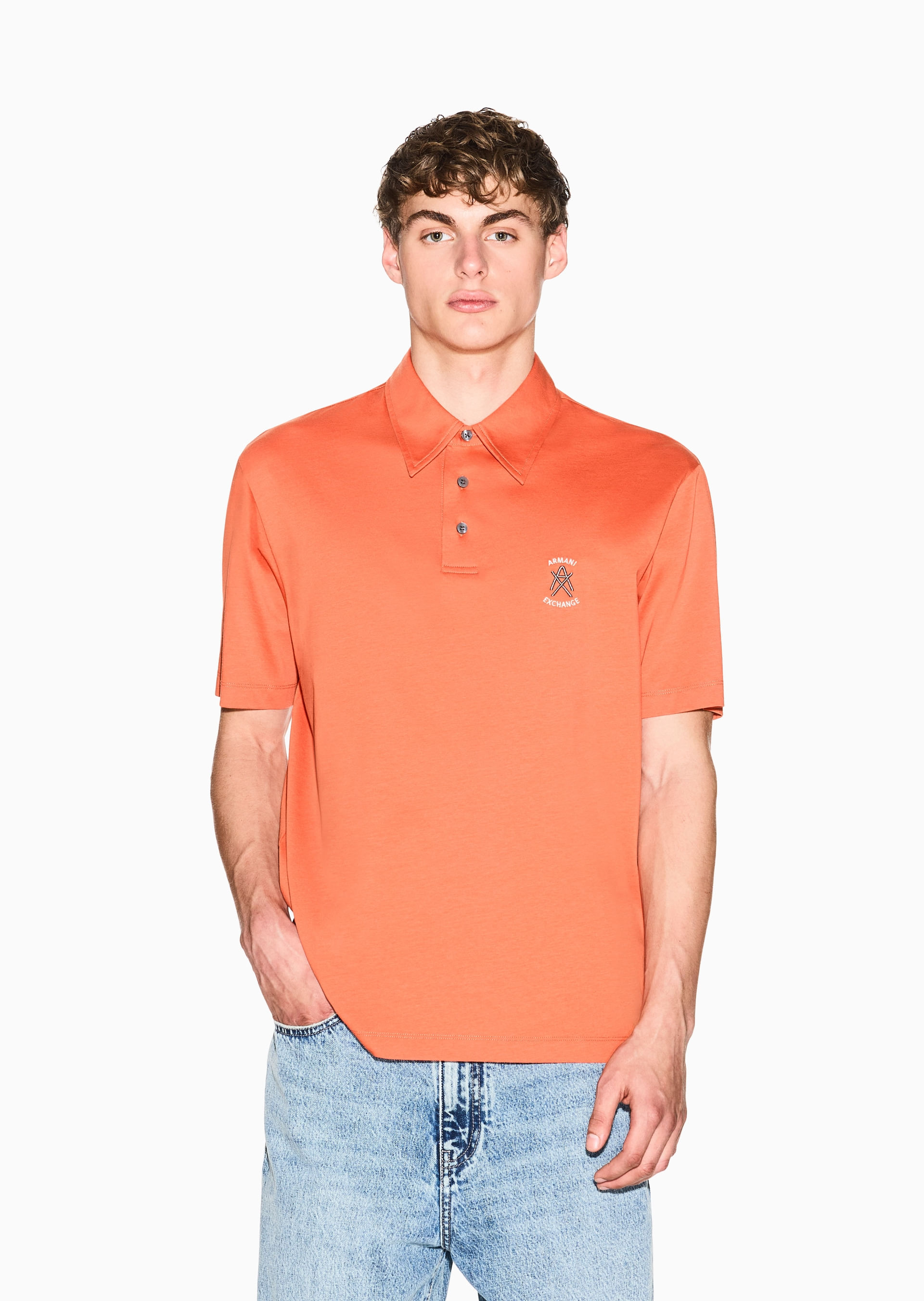 Camisa Polo em Algodão Laranja | Armani Exchange