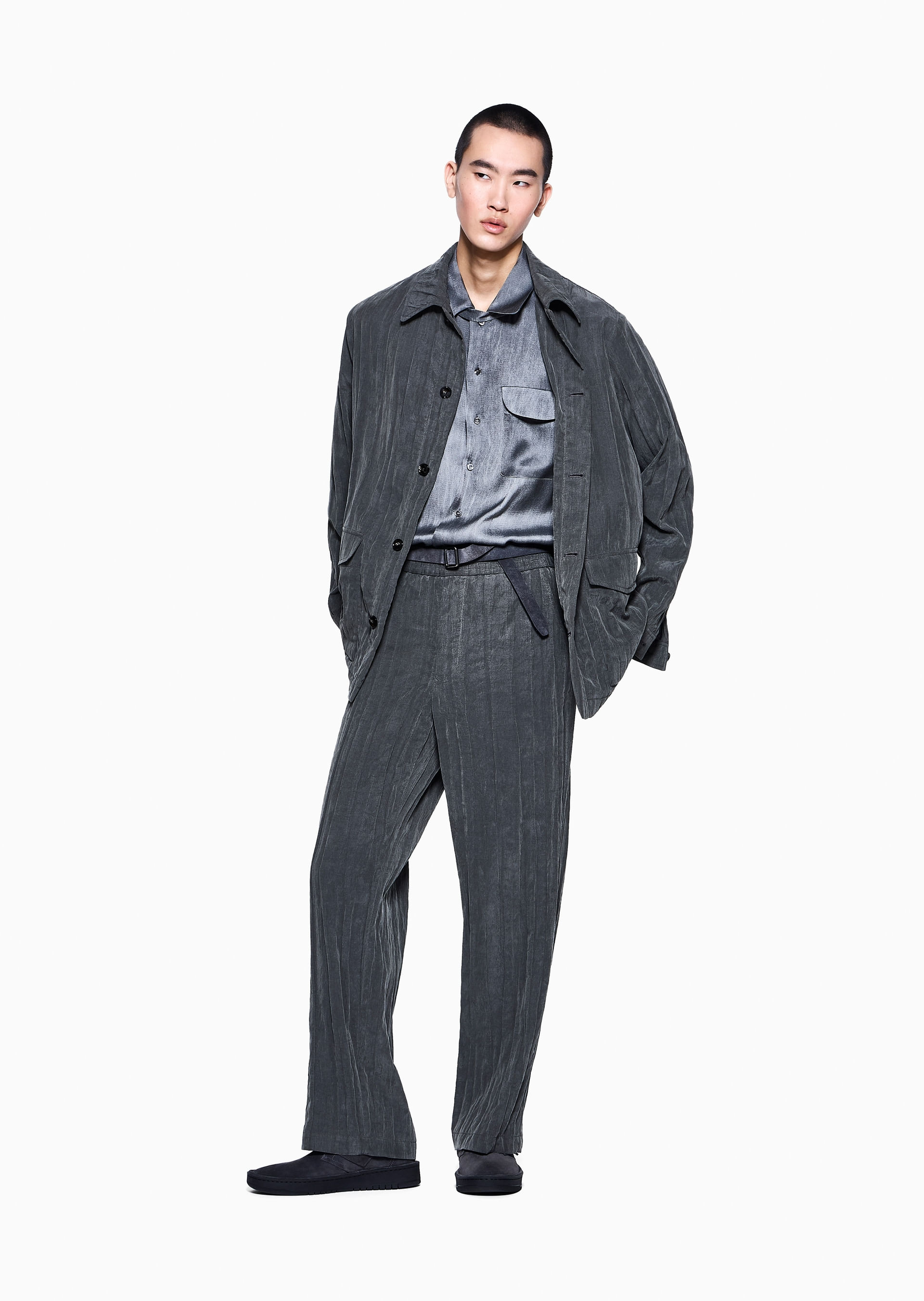 Calça de Frente Plana em Lyocell Plissado | Giorgio Armani - Armani