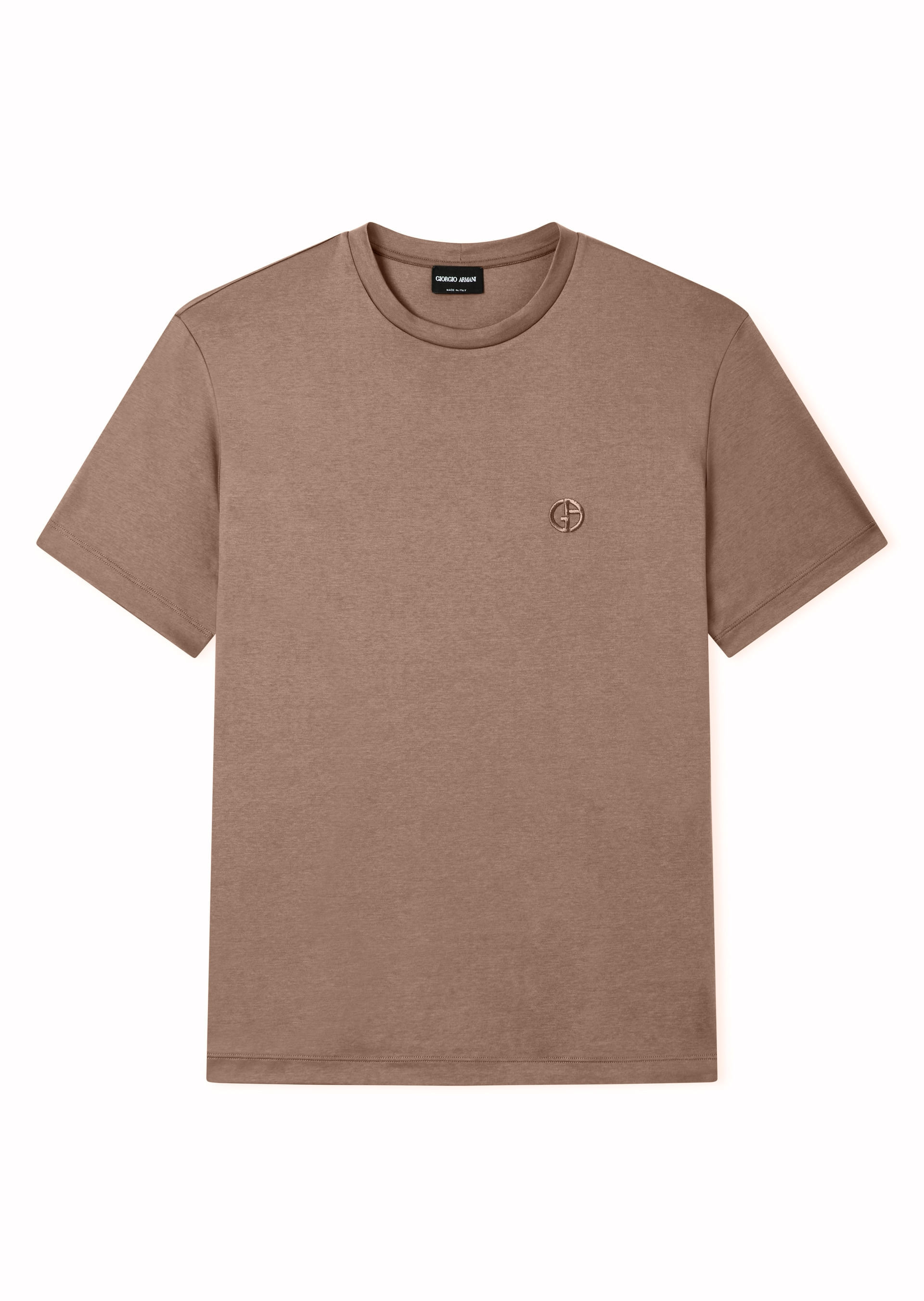 【Giorgio Armani 】DS KNIT Camiseta de Algodão com Logo Bordado Marrom | Giorgio Armani