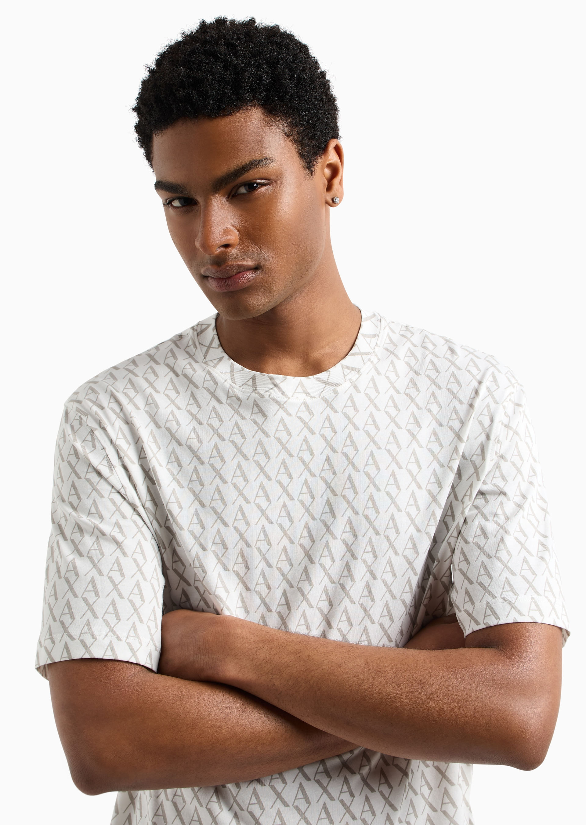 Camiseta Regular Fit Logada Off White | Armani Exchange