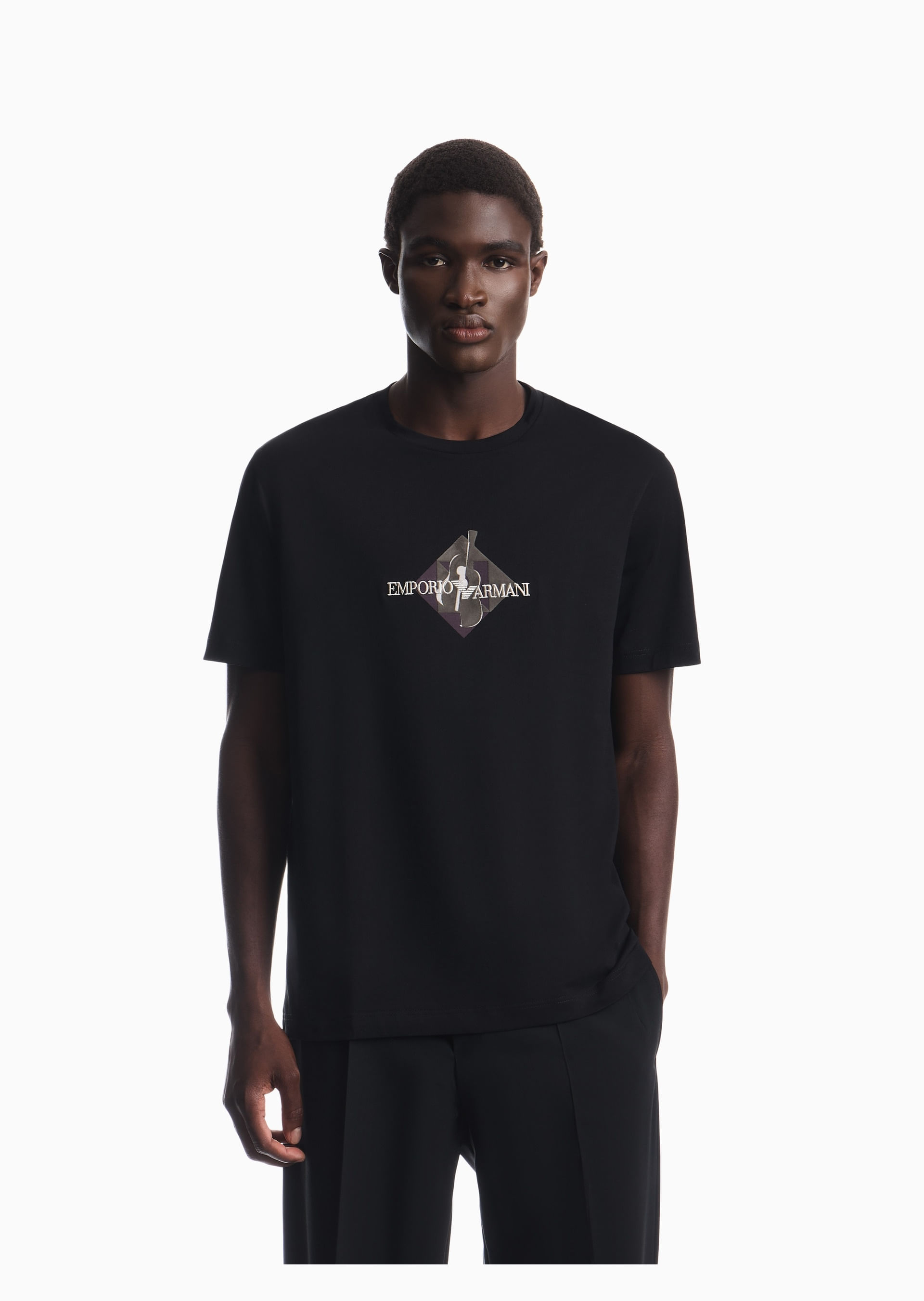 Camiseta de Malha com Logo Bordado | Emporio Armani